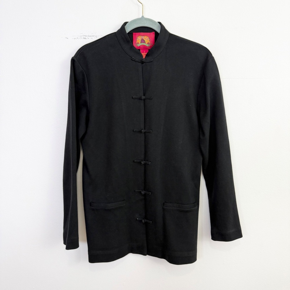 Shanghai Tang Black Mandarin Collar Frog Button Jacket Size L